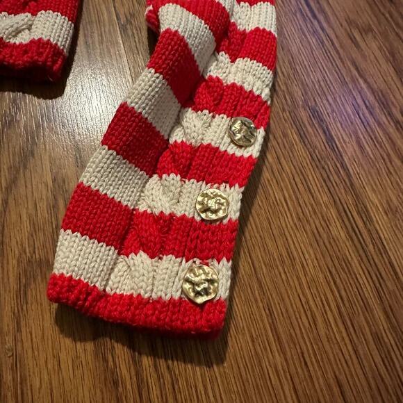 Zara red white striped cable knit long sleeve cardigan sweater XS wide collar - Picture 4 of 10